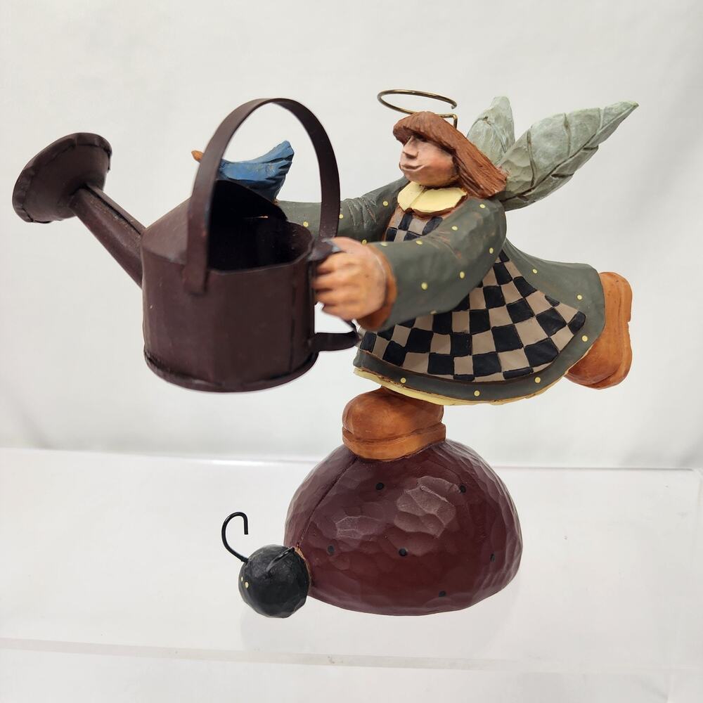 2000 Williraye Studio Folk Angel Riding Ladybug w/Watering Can & Bird WW1508 EUC